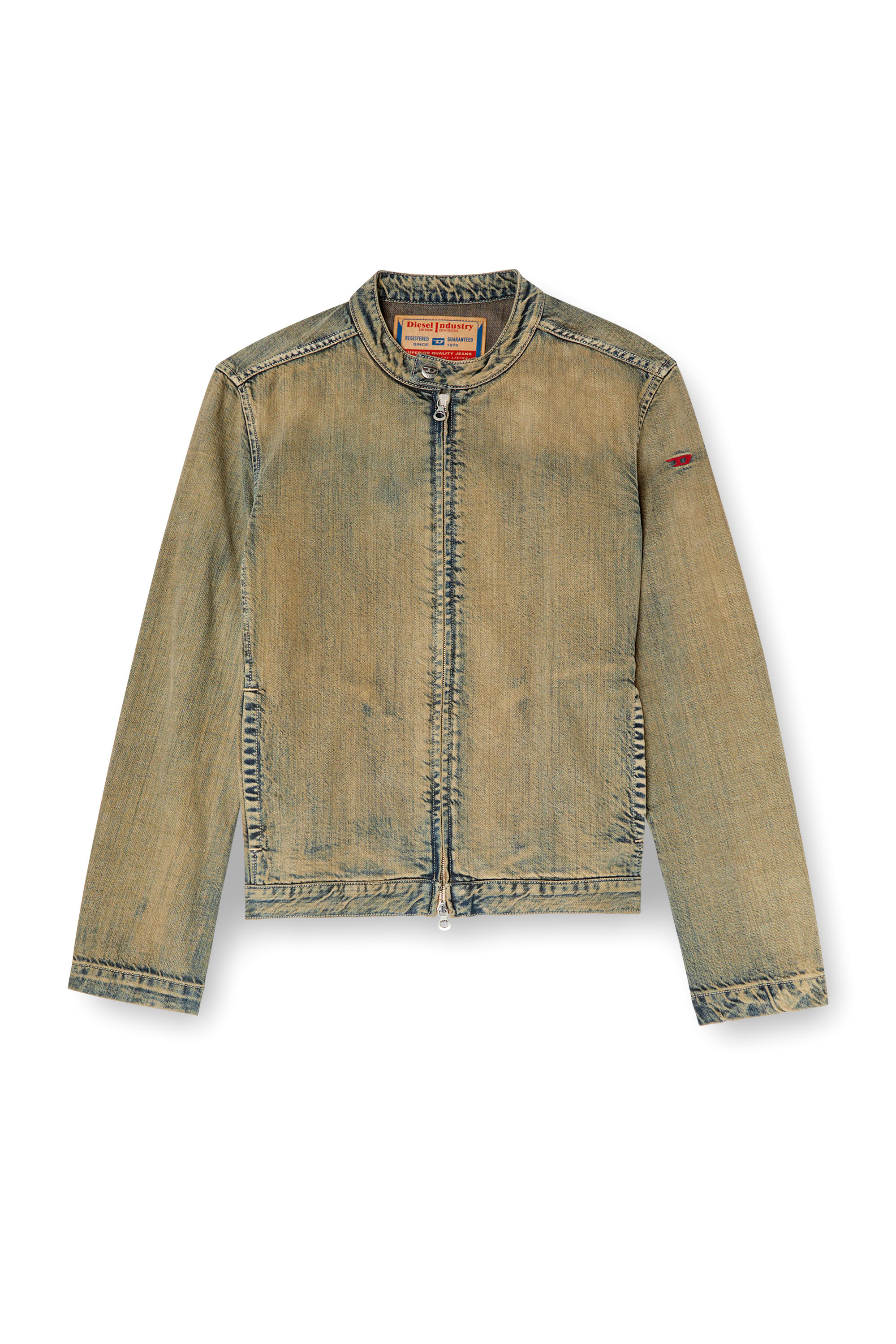 Diesel - D-GLORY, Man's Moto jacket in gold-brush denim in Medium blue - 3