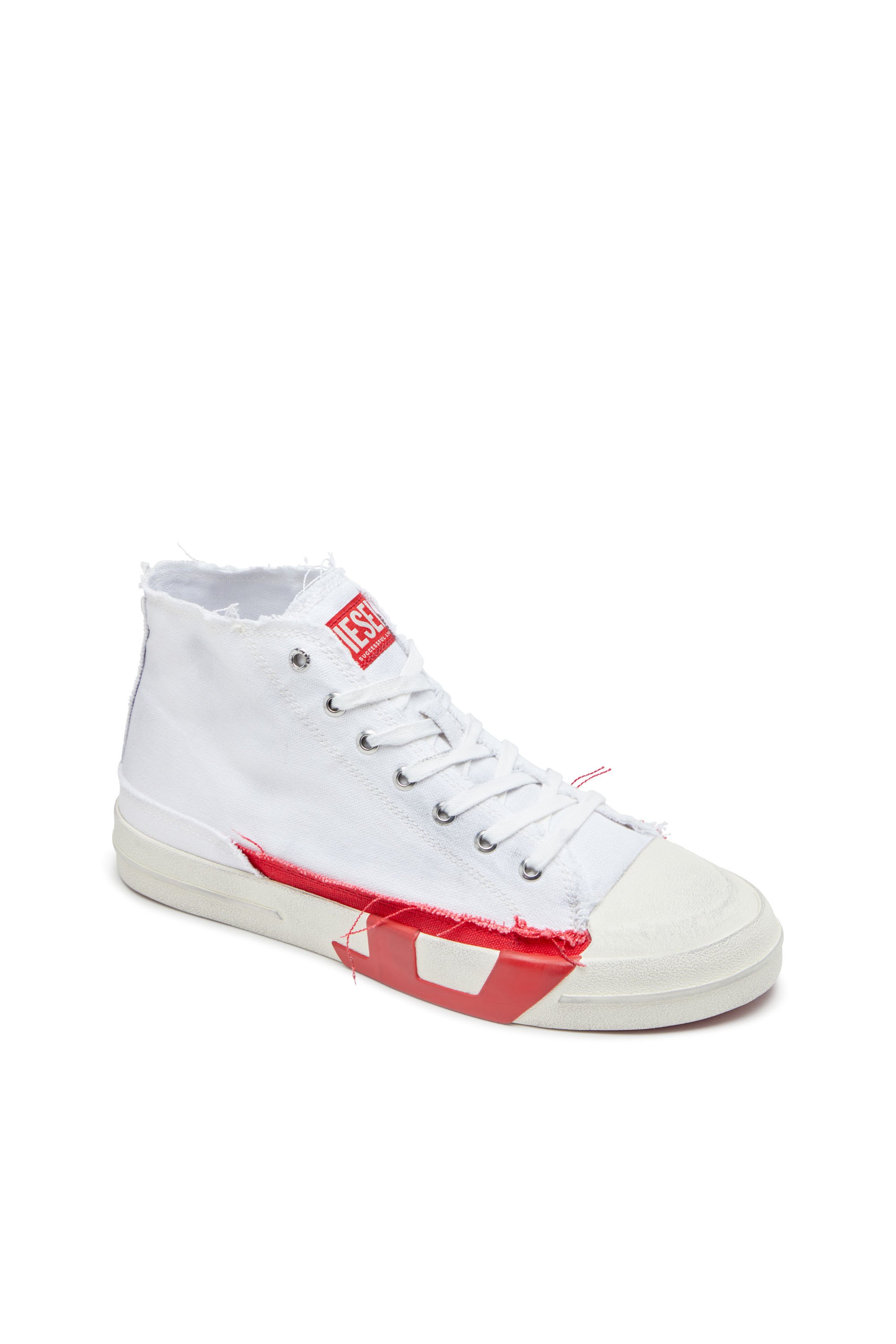 Diesel - S-D-VERSE MID, Man's Dirty-effect high-top canvas sneakers in White/Red - 6