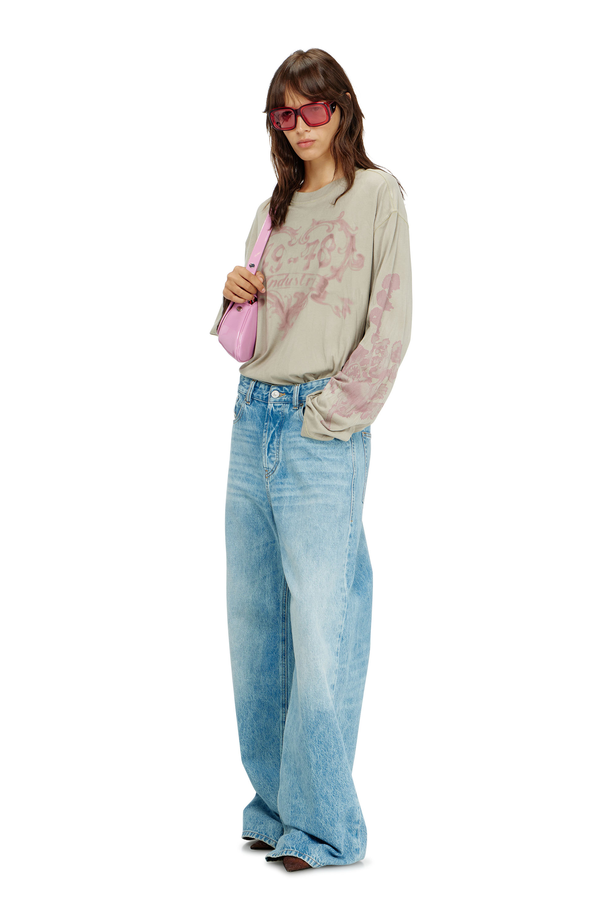 Diesel - T-HILARY-LS-AA1, Woman's Cotton long-sleeve T-shirt with graphic print in Pink/Beige - 2
