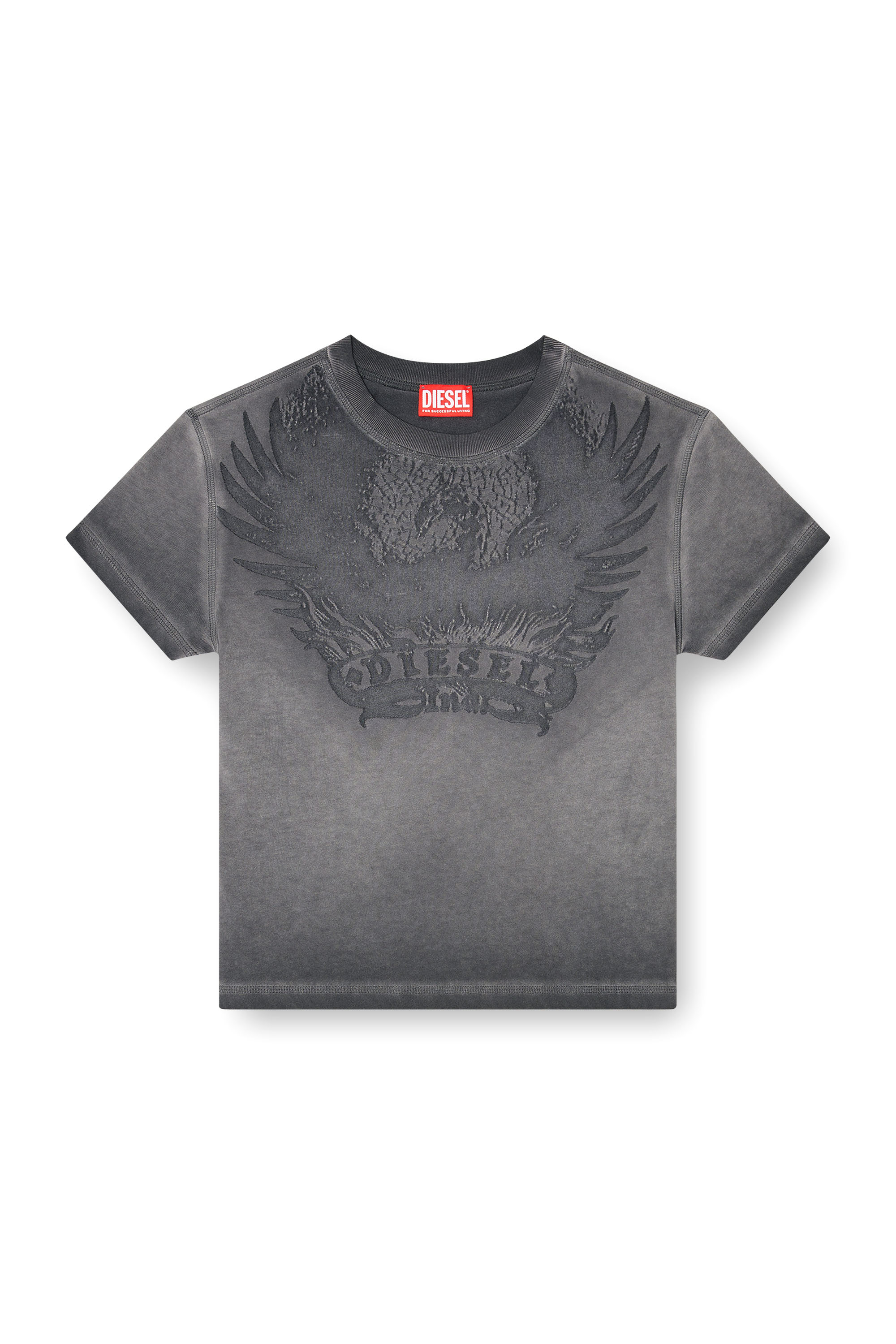 Diesel - T-ILA-AA7, Woman's Slim T-shirt with d&eacute;vor&eacute; Phoenix in Dark grey - 2