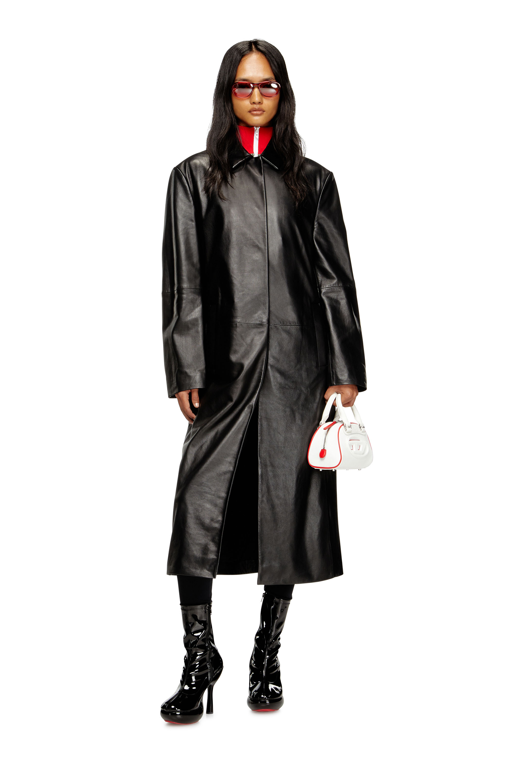 Diesel - L-ANCELOT, Woman's Long padded leather coat in Black - 2