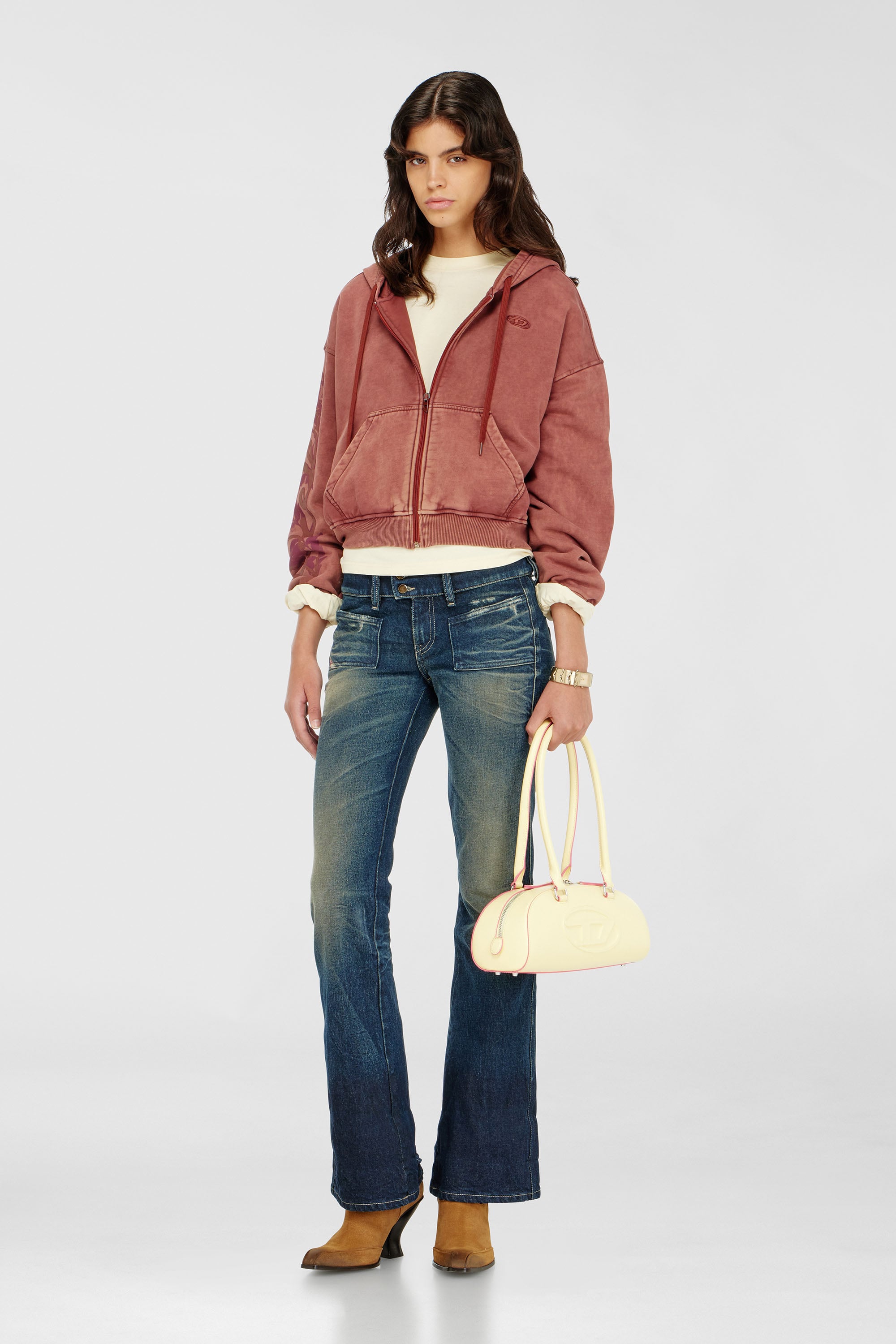 Diesel - 1DR DOME SHOULDER EW, Woman's 1DR Dome - Elongated bowling bag in leather in Yellow - 2