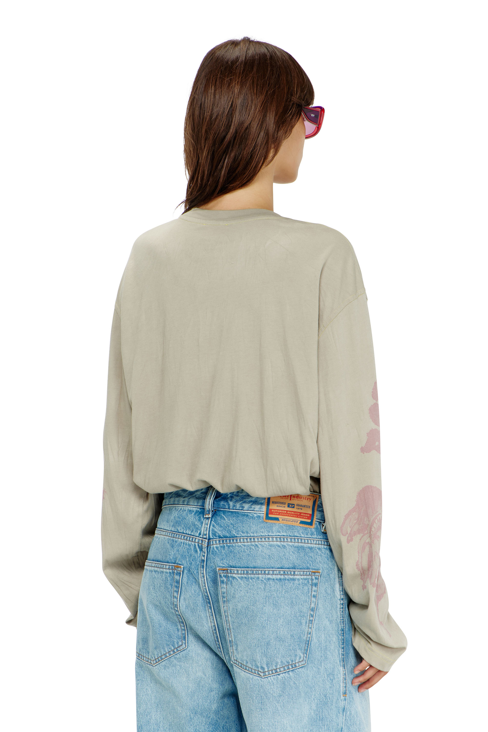 Diesel - T-HILARY-LS-AA1, Woman's Cotton long-sleeve T-shirt with graphic print in Pink/Beige - 4
