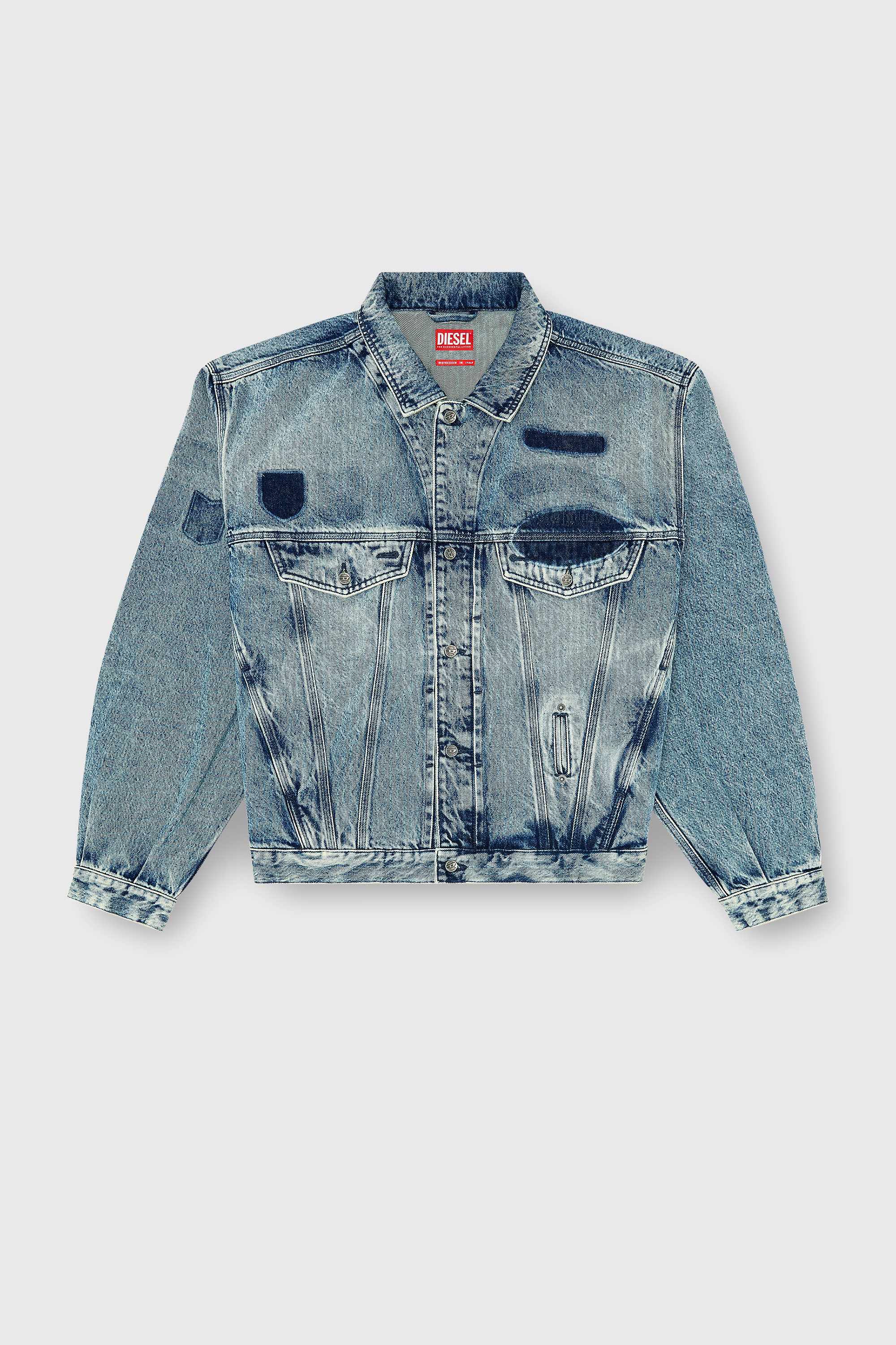 Diesel - D-DENVER-S2, Unisex's Trucker jacket with patch effects in Medium blue - 2