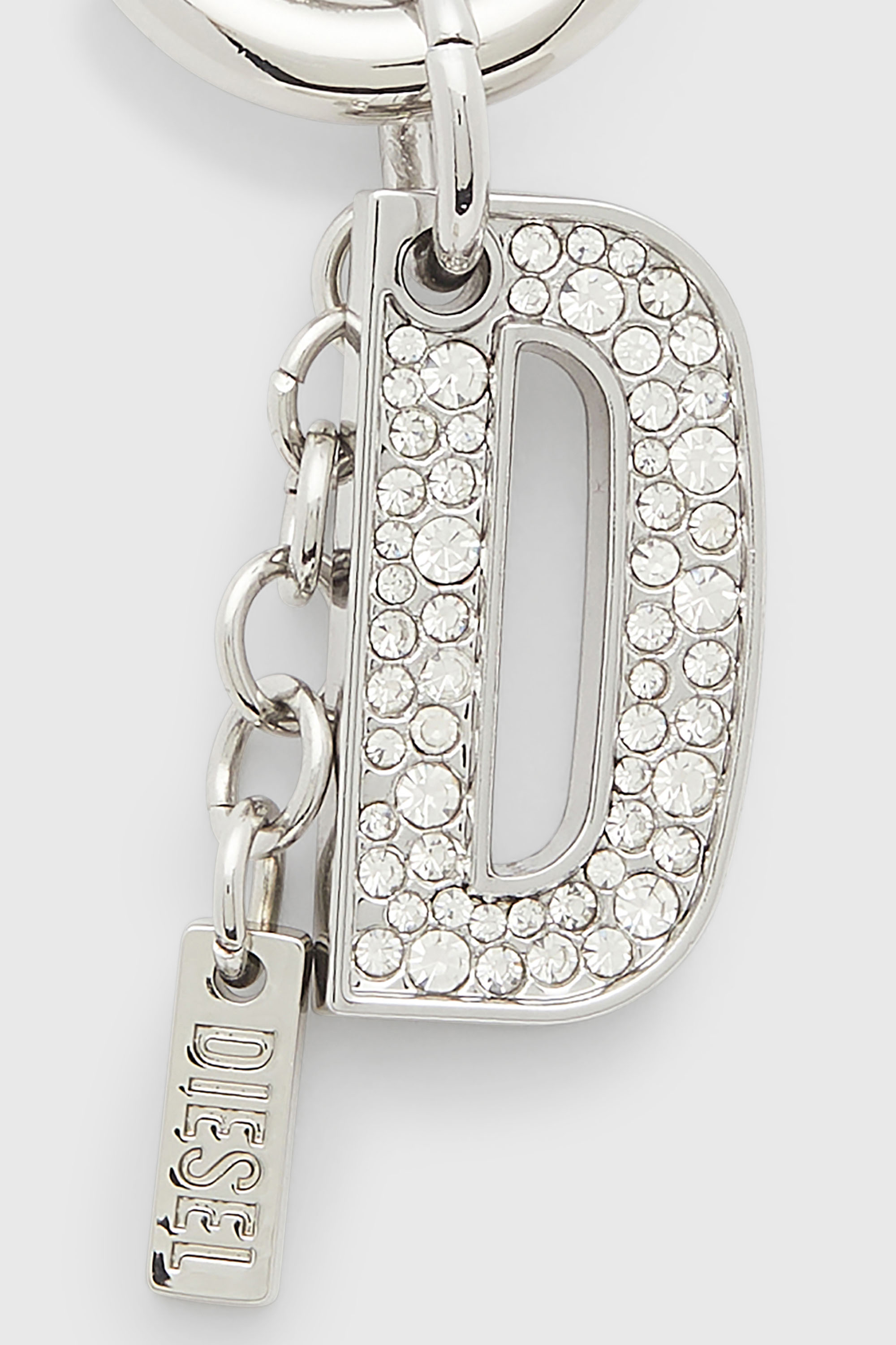 Diesel - CHARM-D, Woman's Metal keyring charm with crystal D in Silver - 3