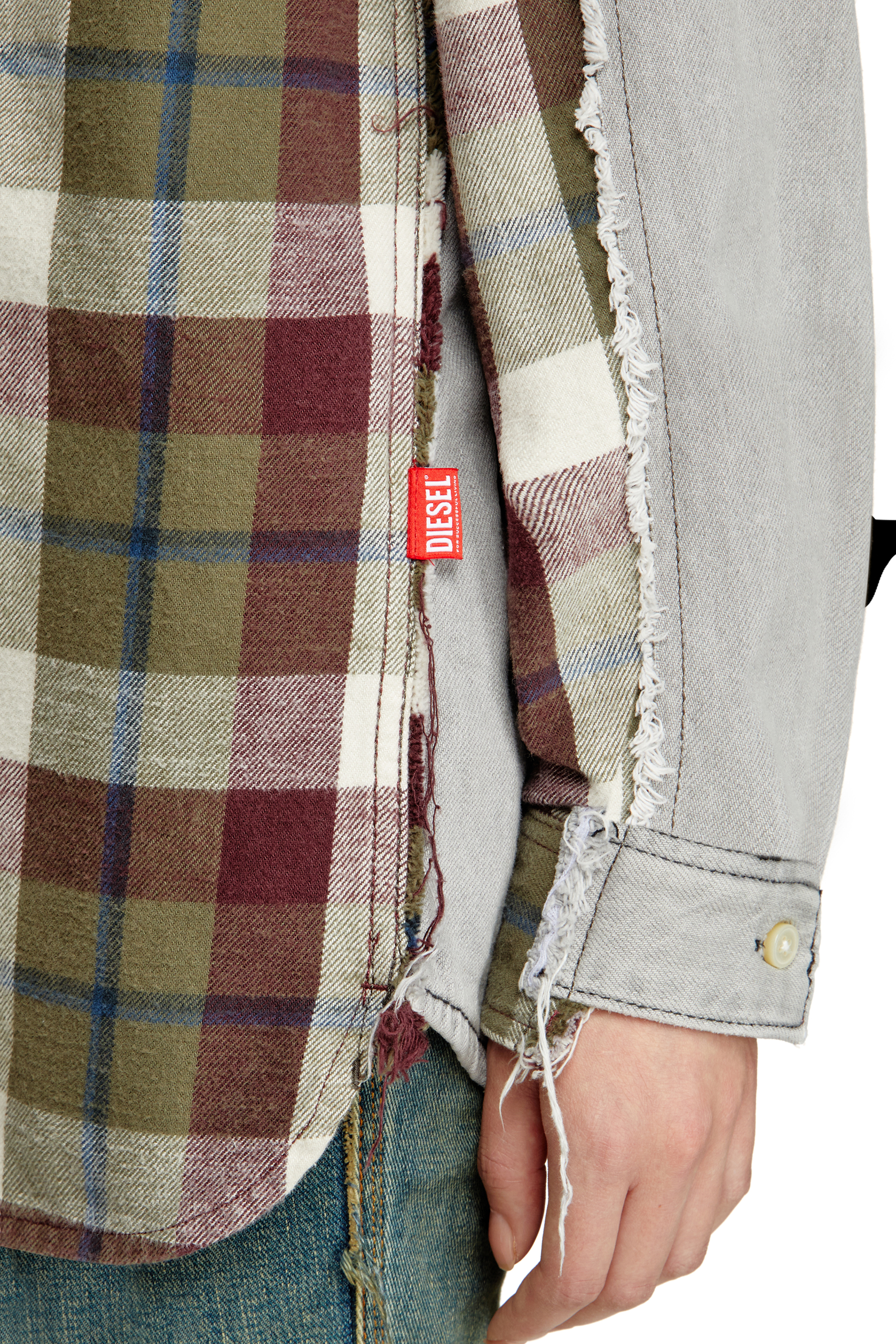 Diesel - Shirt Diseloves 8B, Unisex's Check and bleach-effect denim shirt in Red/Grey - 6