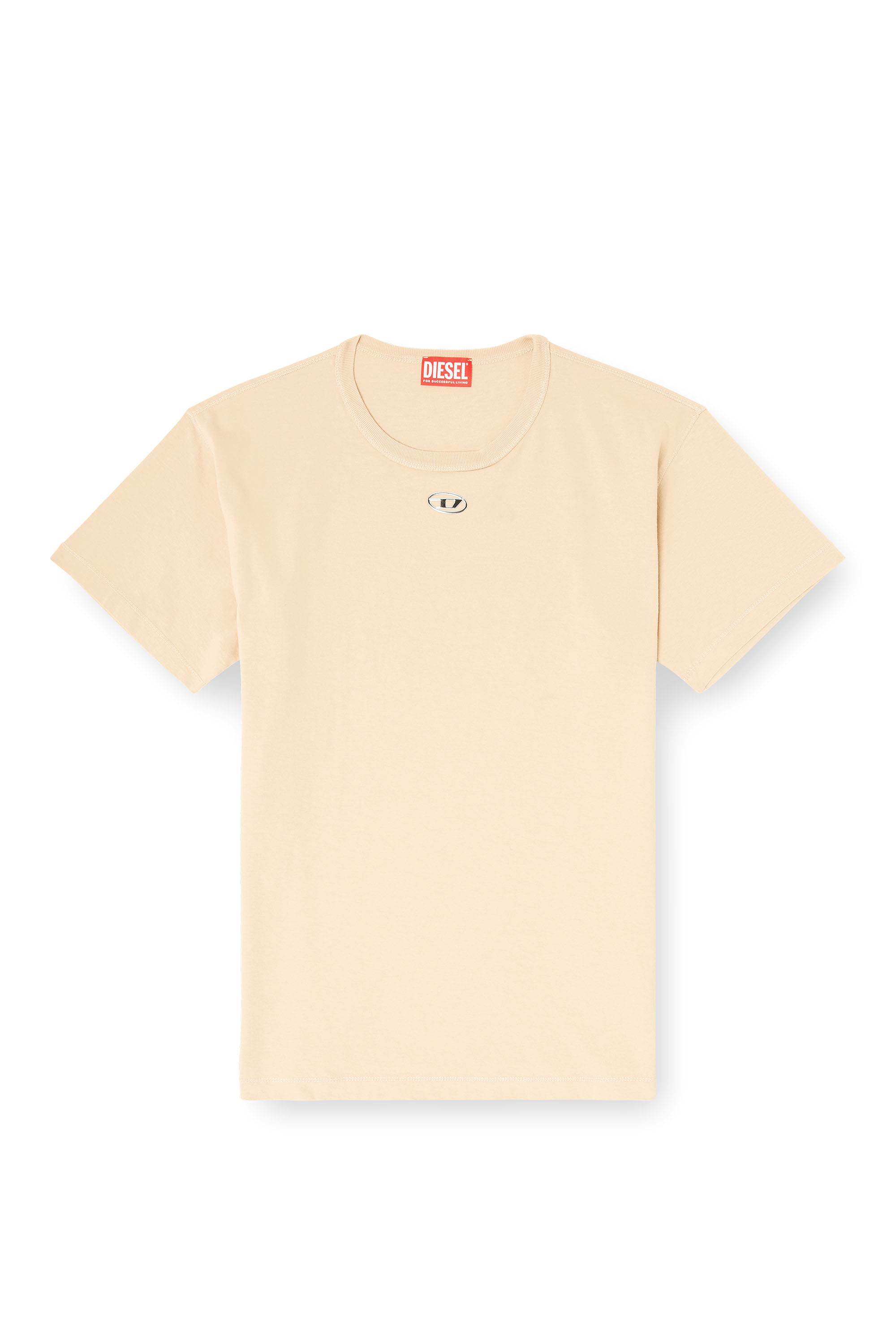 Diesel - T-NORMY-OD-S1, Woman's Cotton T-shirt with metallic Oval D in Beige - 3