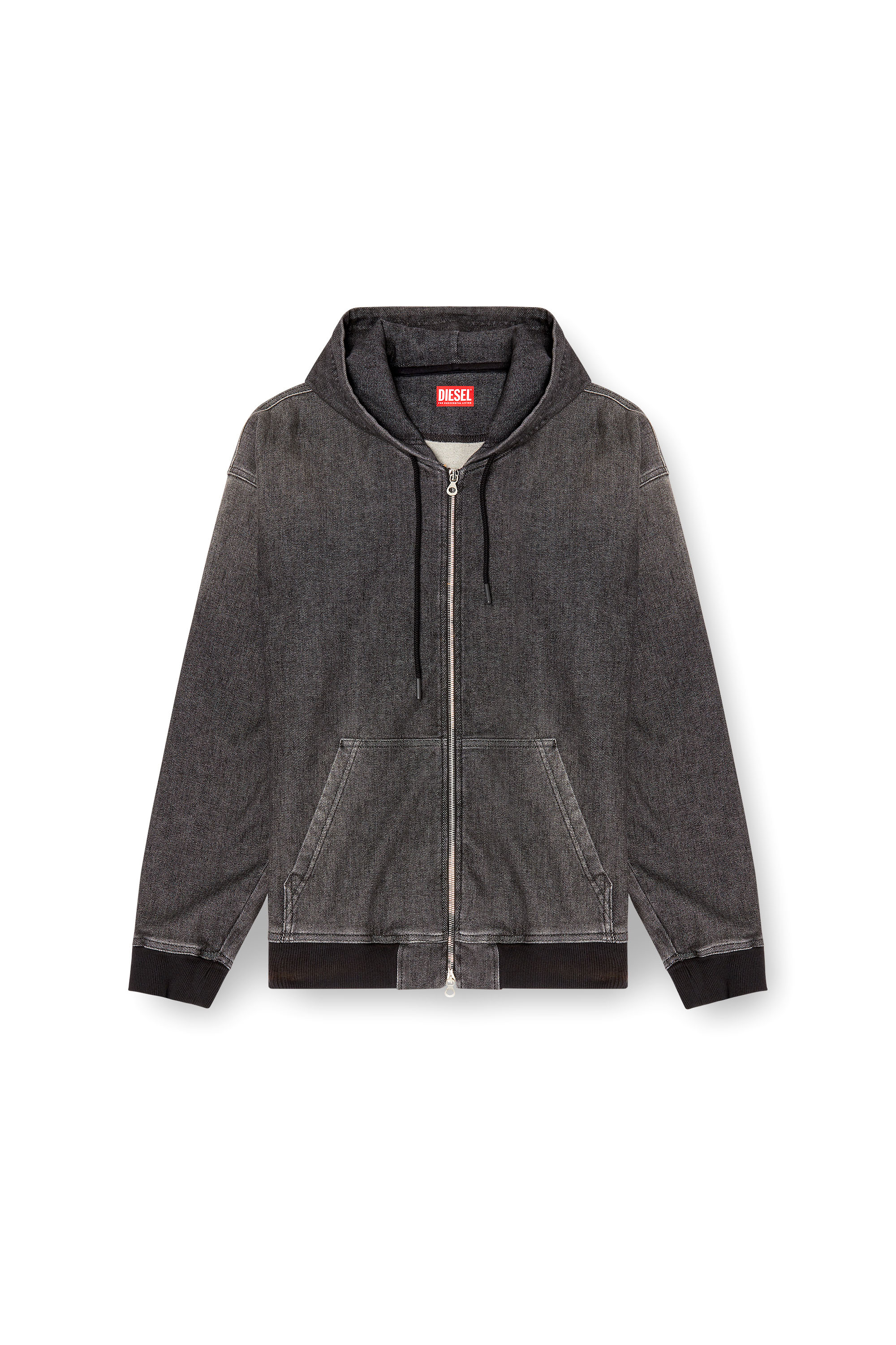 Diesel - D-GIRI-S TRACK, Unisex's Zipped hoodie in dirt-effect Track Denim in Black - 3