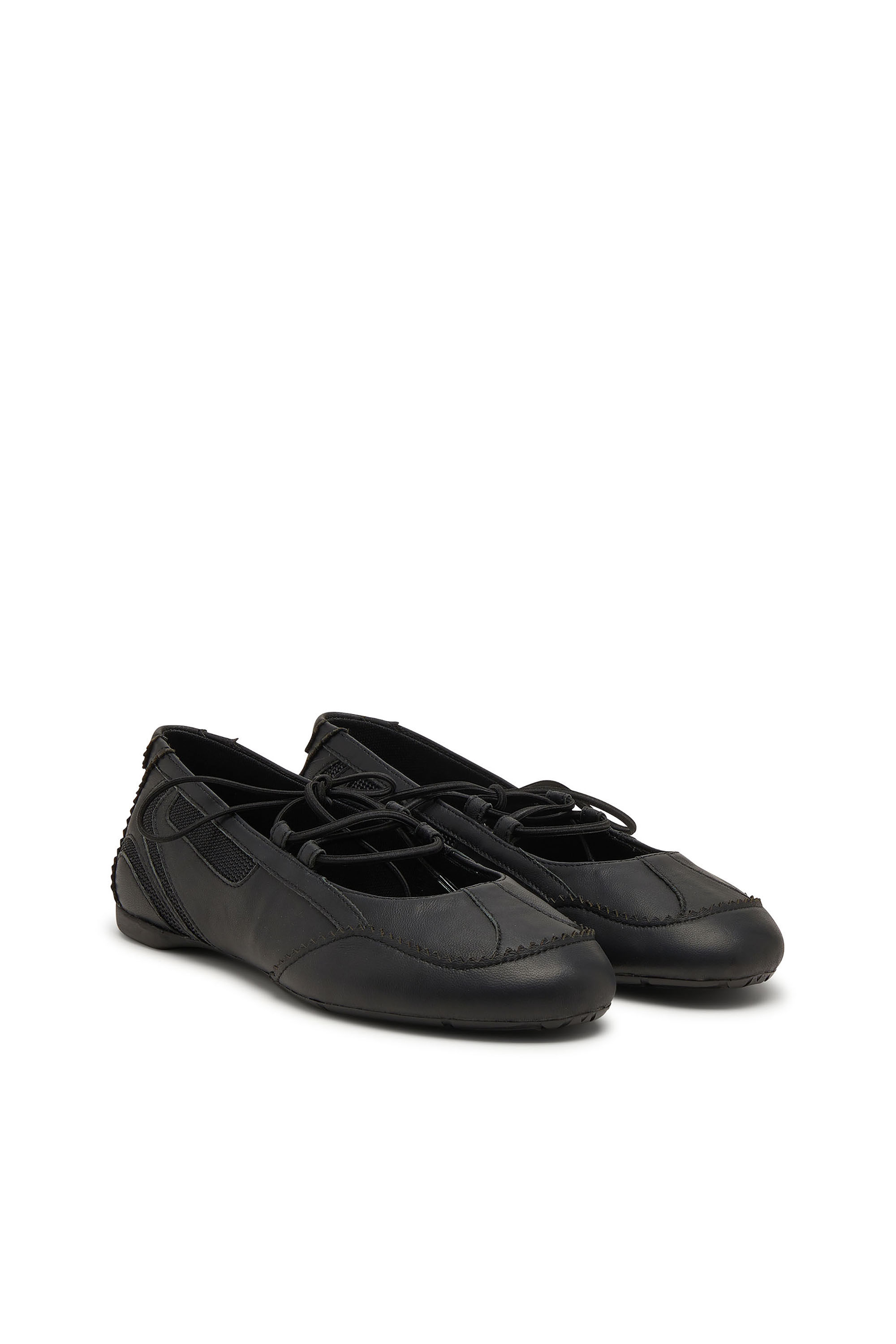 Diesel - D-MILE BALLERINA LACE UP W, Woman's D-Mile-Lace-up ballet flats in leather and mesh in Black - 3