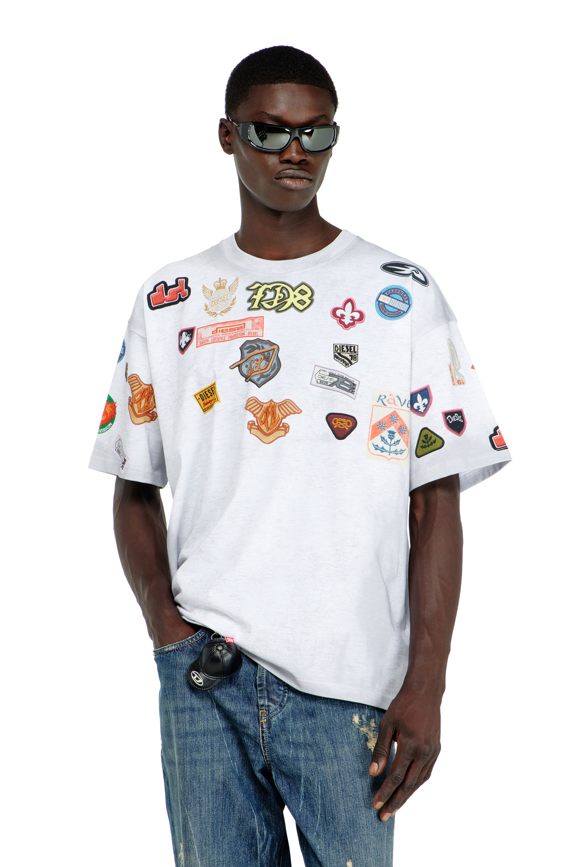 Diesel - T-BOXT-AA6, Man's Cotton T-shirt with all-over patches print in null - 3