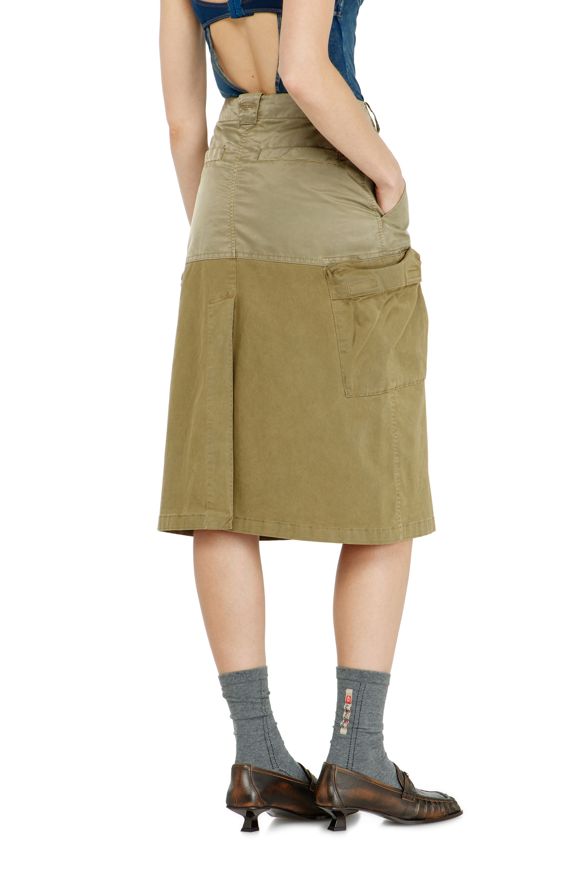 Diesel - O-DELE, Woman's Cargo midi skirt in cotton and nylon in Olive Green - 3