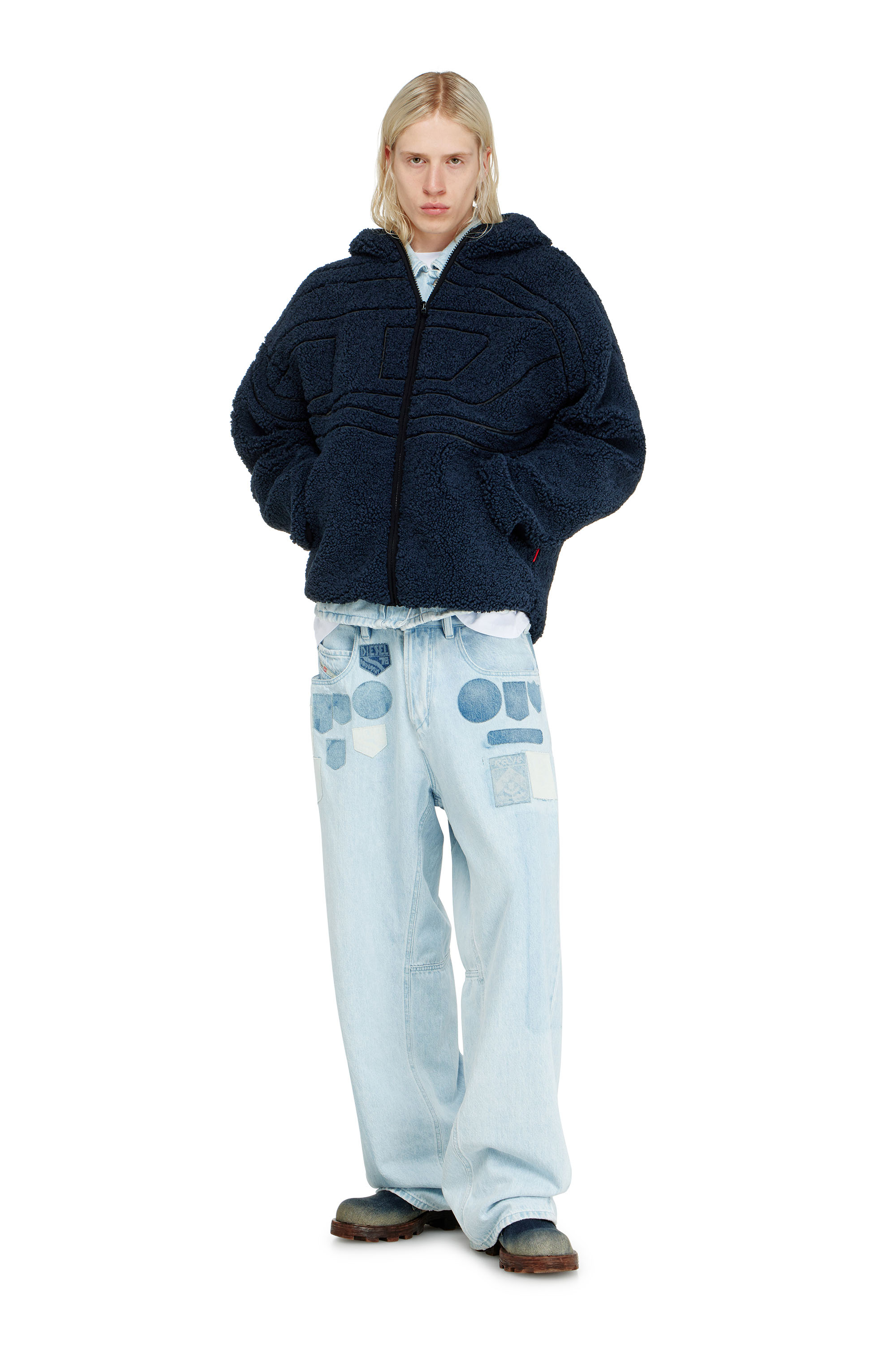 Diesel - S-ZAT, Man's Teddy hoodie sweatshirt in Dark Blue - 1