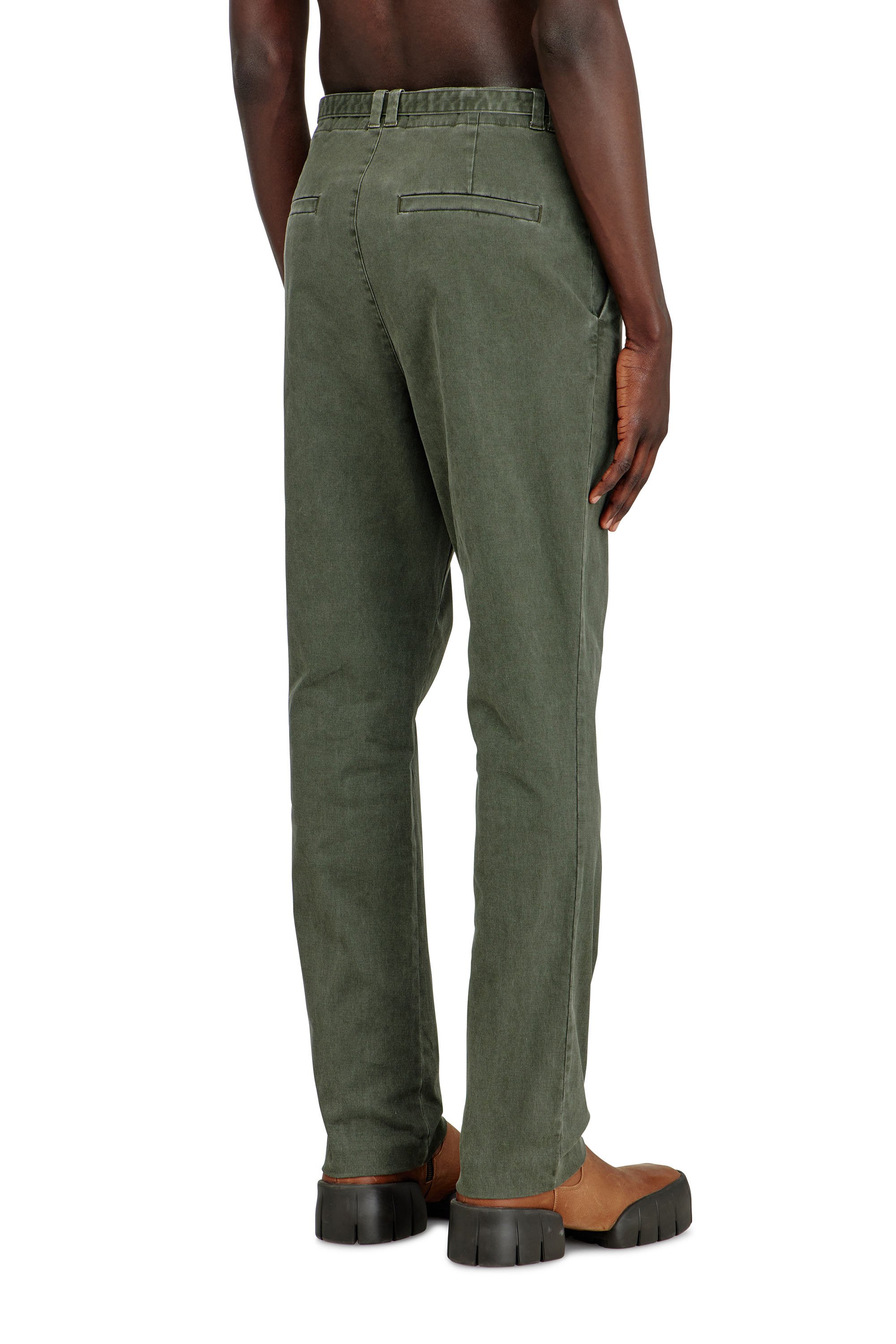 Diesel - P-NEDAR-CO, Man's Coated cotton-twill pants with biker strap in Green - 4