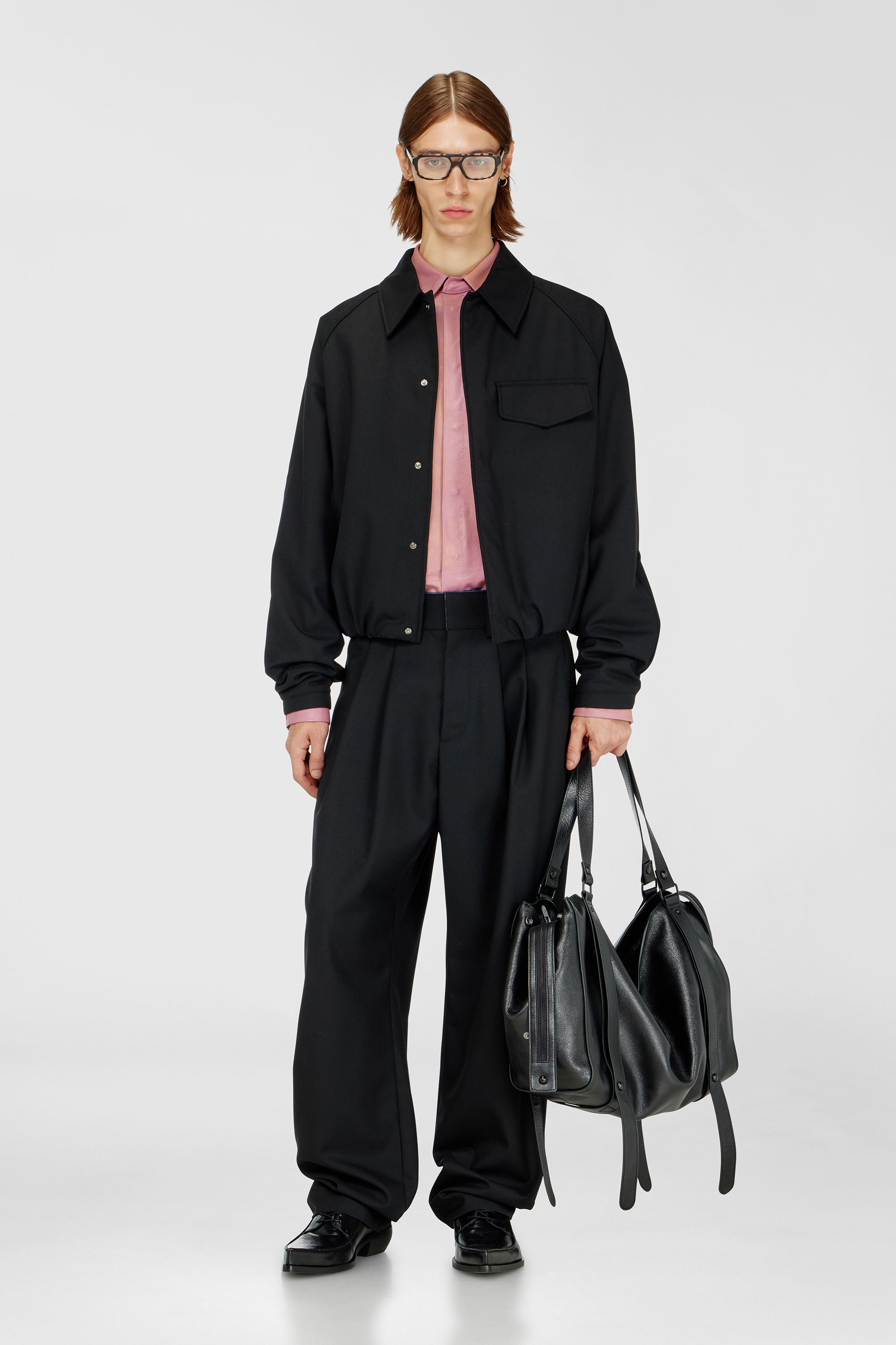 Diesel - J-ATTOR-COOL, Man's Gathered bomber jacket in wool blend in Black - 1