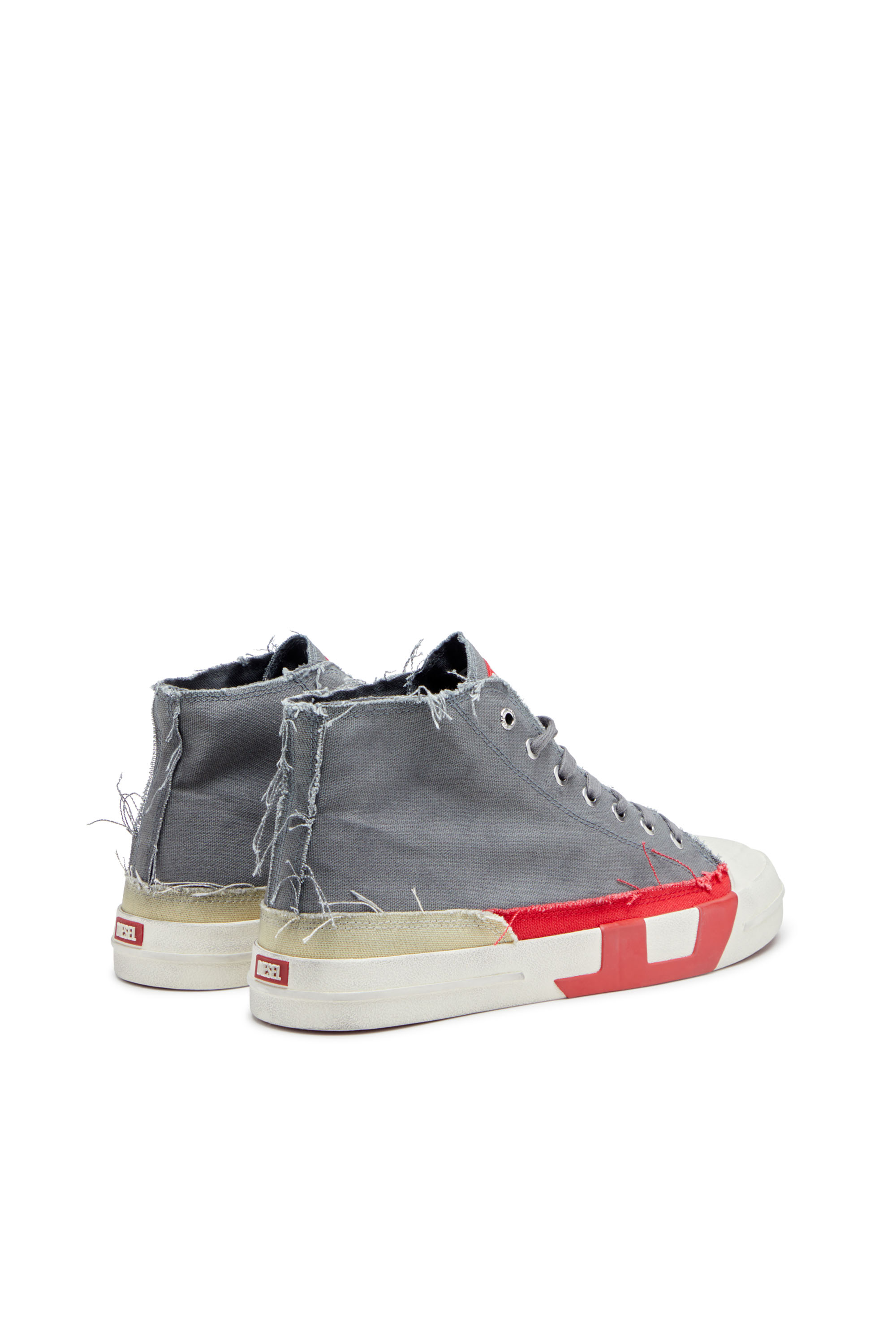 S-D-VERSE MID, Grey/Red Diesel - S-D-VERSE MID, Man's S-D-Verse-Dirty-effect high-top canvas sneakers in Grey/Red - 3