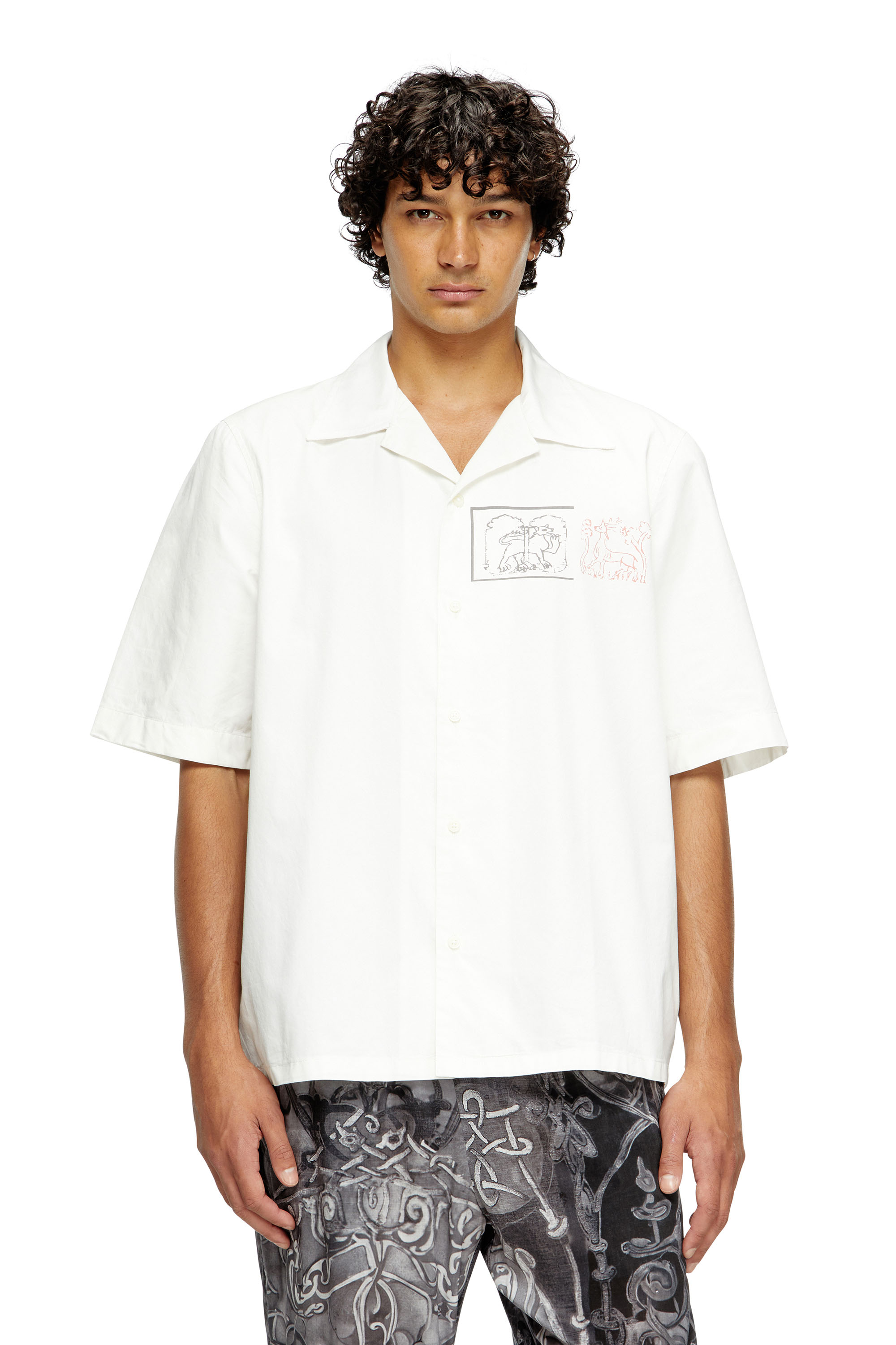 Diesel - S-BRACK-A-HGBS, Man's Shirt with sword print in White - 3