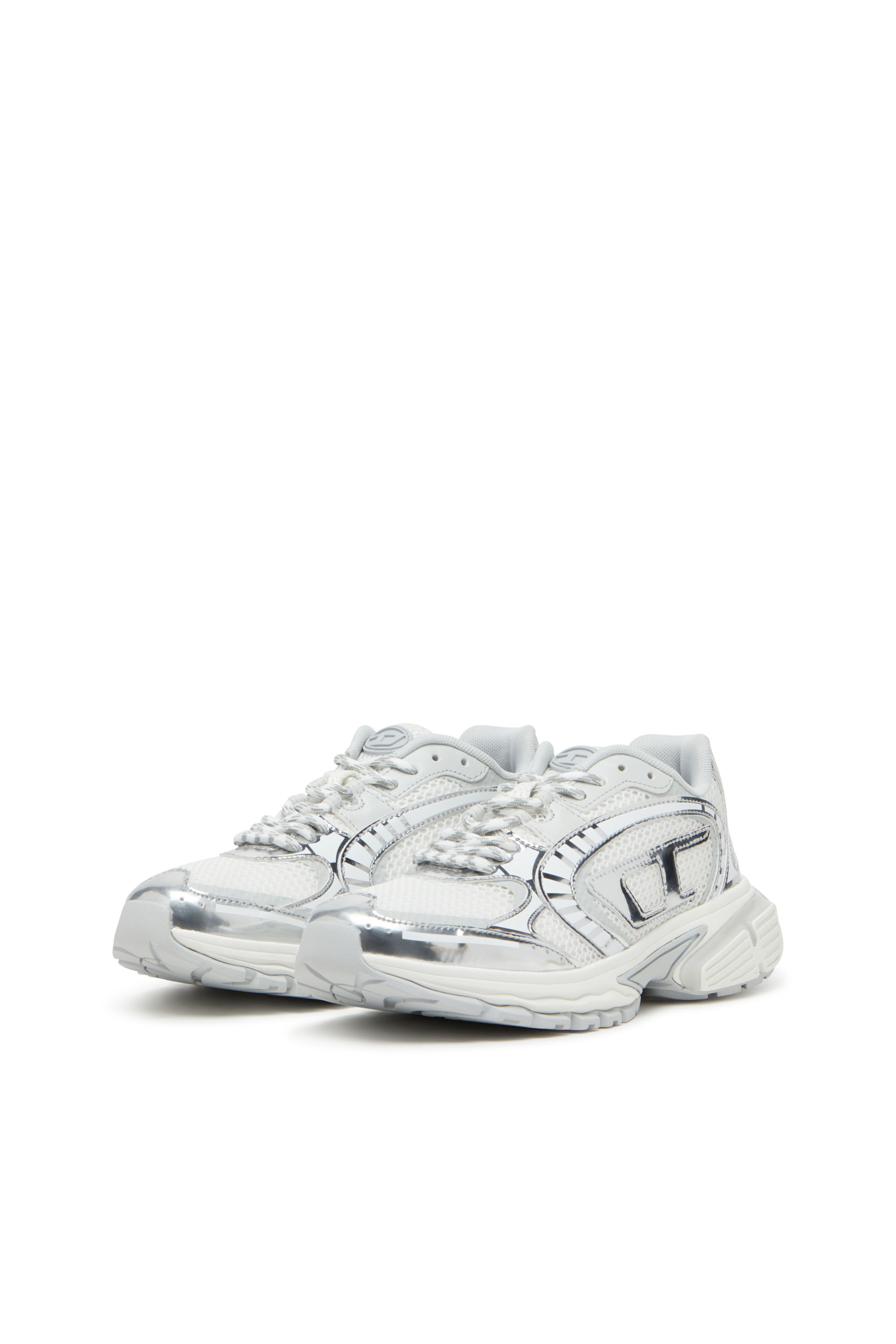 Diesel - S-PRO-V-DENSE LOW W, Woman's S-Pro-V-Dense-Metallic mesh sneakers with Oval D logo in White/Silver - 8