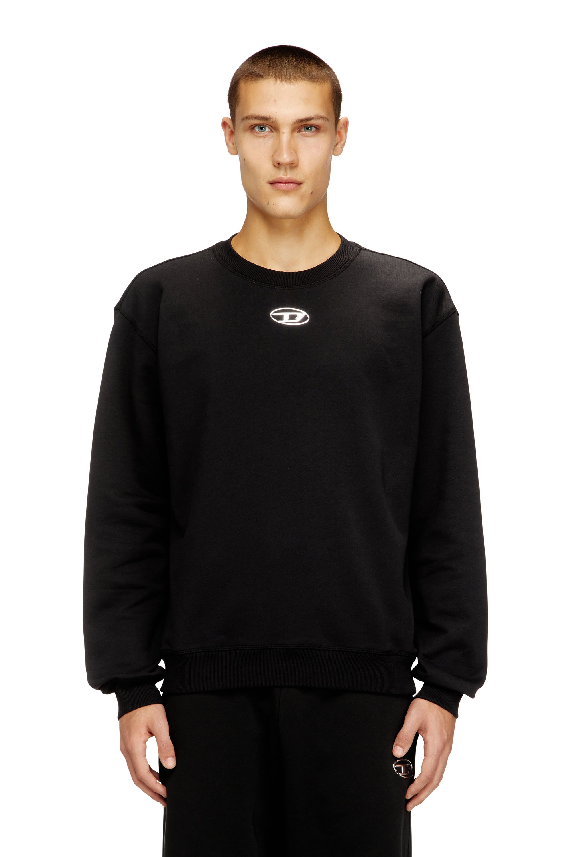 Diesel - S-NORM-IOD, Man's Regular sweater with metallic Oval D in Black - 3