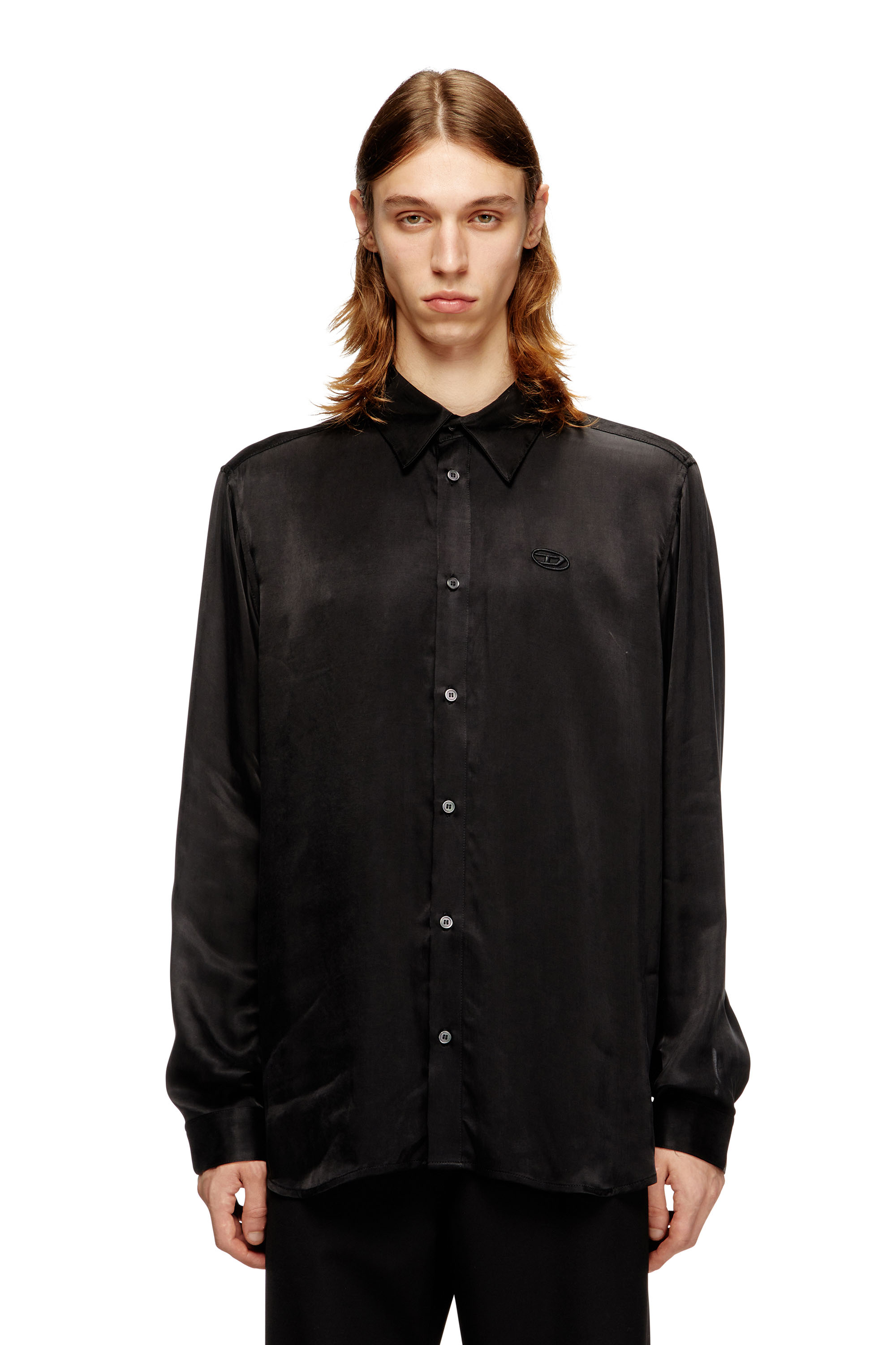 Diesel - S-SIMPLY-AJFU, Man's Cupro shirt with embroidered logo in null - 1
