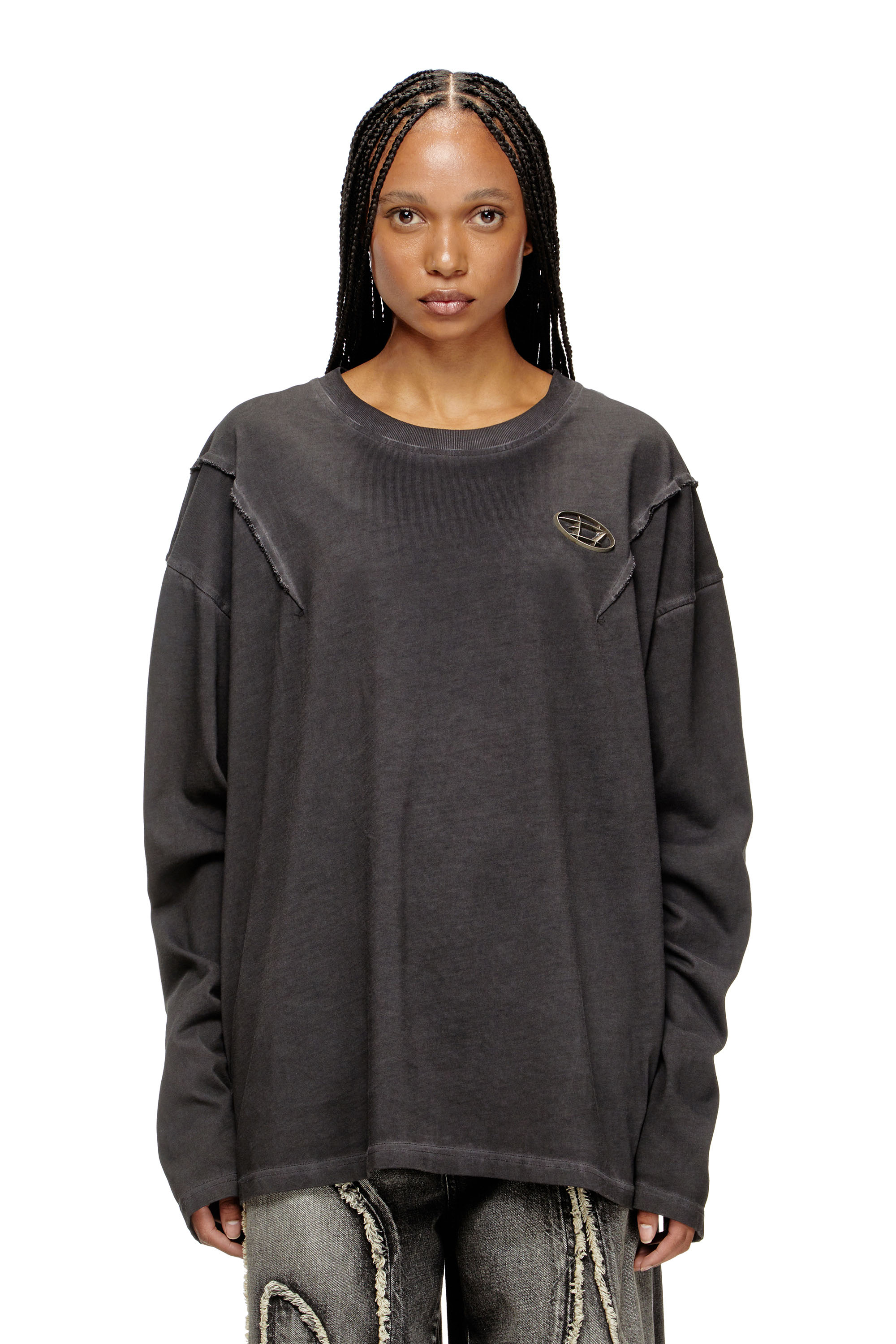 Diesel - T-THUG-T-SHIRT, Unisex's Long-sleeve T-shirt with faded effect in Dark grey - 1